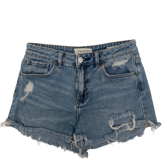 PacSun Pants - PACSUN Women's Mom Shorts Raw Hem Distressed 100% Cotton Denim Shorts Size 25